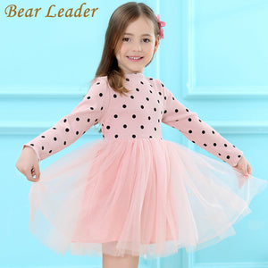 Bear Leader Girls Dress 2018 Brand Princess Dress Long Sleeve Dot Design for Girls Bow Voile Dress Children Clothing 3-7years