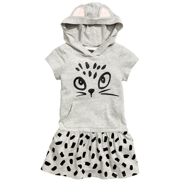 Bear Leader Girls Dress 2018 Brand Hooded Cartoon Baby Girls Dress  Active Cartoon Cats Pattern Children Clothing 2-6 year