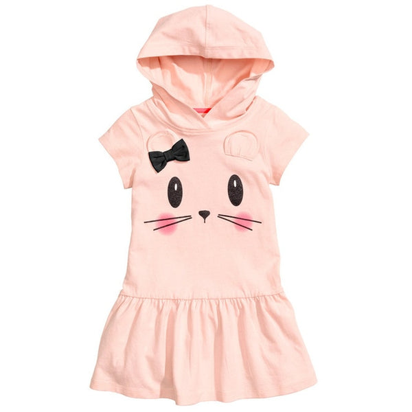 Bear Leader Girls Dress 2018 Brand Hooded Cartoon Baby Girls Dress  Active Cartoon Cats Pattern Children Clothing 2-6 year