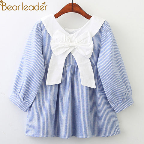 Bear Leader Girls Dress 2018 Autumn Style Princess Dress Children Clothing  Long Sleeves Striped Bow Design for Girls Clothes