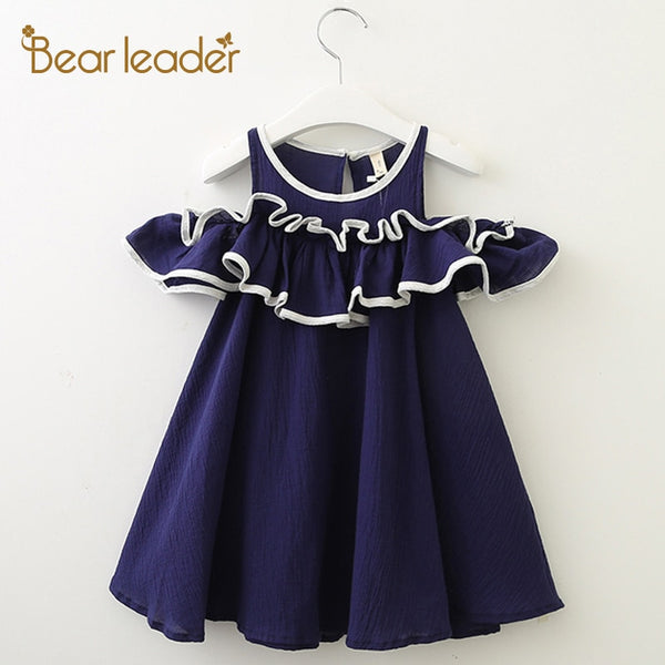 Bear Leader Girls Dress 2018 New Girls Solid Color Cotton And Linen Wave Hanging Sleeve Strap Princess Dress For 3-7 Years