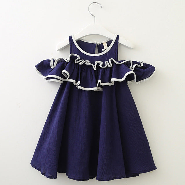 Bear Leader Girls Dress 2018 New Girls Solid Color Cotton And Linen Wave Hanging Sleeve Strap Princess Dress For 3-7 Years