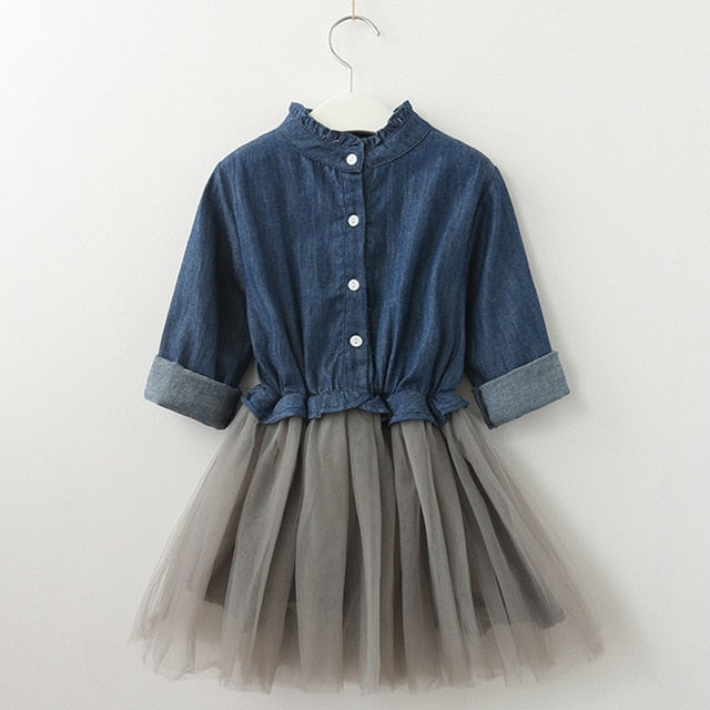 Bear Leader Girls Dresses 2018 New Fashion Princess Clohting Cowboy Stitching Net Yarn Ball Gown Girls Dresses Clothes For 3-7Y