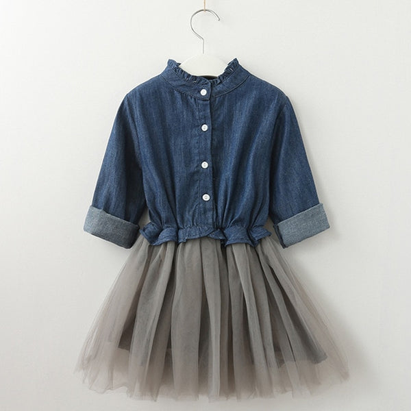 Bear Leader Girls Dresses 2018 New Fashion Princess Clohting Cowboy Stitching Net Yarn Ball Gown Girls Dresses Clothes For 3-7Y