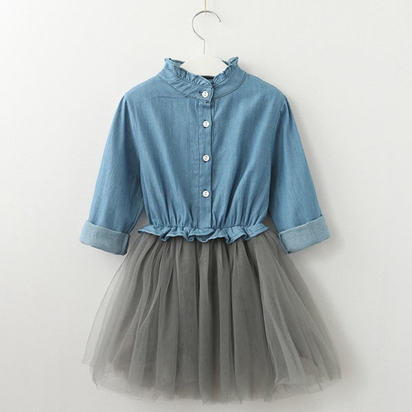 Bear Leader Girls Dresses 2018 New Fashion Princess Clohting Cowboy Stitching Net Yarn Ball Gown Girls Dresses Clothes For 3-7Y