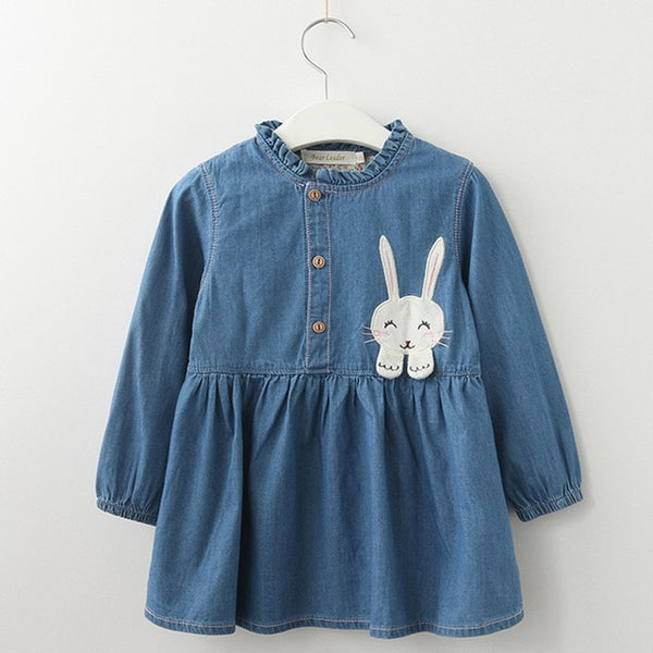 Bear Leader Girls Dresses 2018 New Fashion Princess Clohting Cowboy Stitching Net Yarn Ball Gown Girls Dresses Clothes For 3-7Y