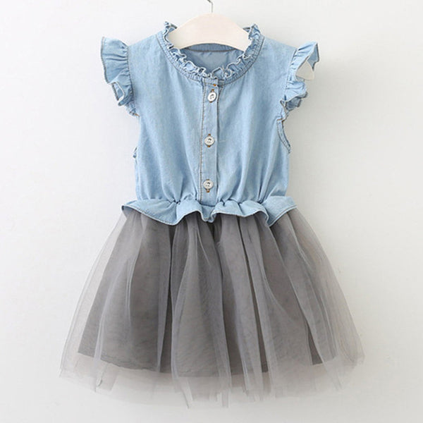 Bear Leader Girls Dresses 2018 New Fashion Princess Clohting Cowboy Stitching Net Yarn Ball Gown Girls Dresses Clothes For 3-7Y