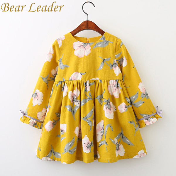 Bear Leader Girls Dress 2018 Brand Printing Princess Dress Autumn Style Long Sleeve Flowers Printing Design for Children Clothes