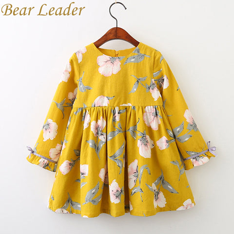 Bear Leader Girls Dress 2018 Brand Printing Princess Dress Autumn Style Long Sleeve Flowers Printing Design for Children Clothes