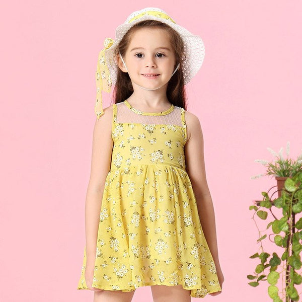 Bear Leader Girls Dresses 2018 New Summer Flower Print Princess Girl Clothing Splicing Gauze Layered Dress+Hat 2Pcs For 2-6Years