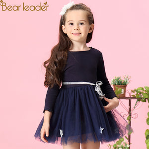 Bear Leader Girls Dresses 2018 New Fashion Princess Clohting Net Yarn Dress Pentagram Waistband Decoration Ball Gown For 3-7Y