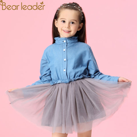 Bear Leader Girls Dresses 2018 New Summer Fashion Princess Cowboy Stitching Voile Denim Dresses  Girls Clothing For 3-7Y