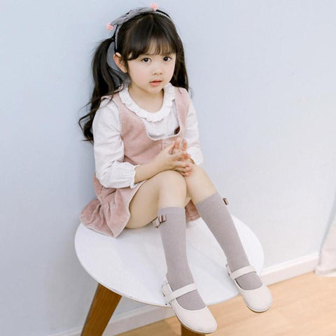 JOCESTYLE 3 Pairs Girls Stockings Female Kids Solid Color Bowknot Breathable Anti-odor Anti-friction Pit Strip Leg Wear Set