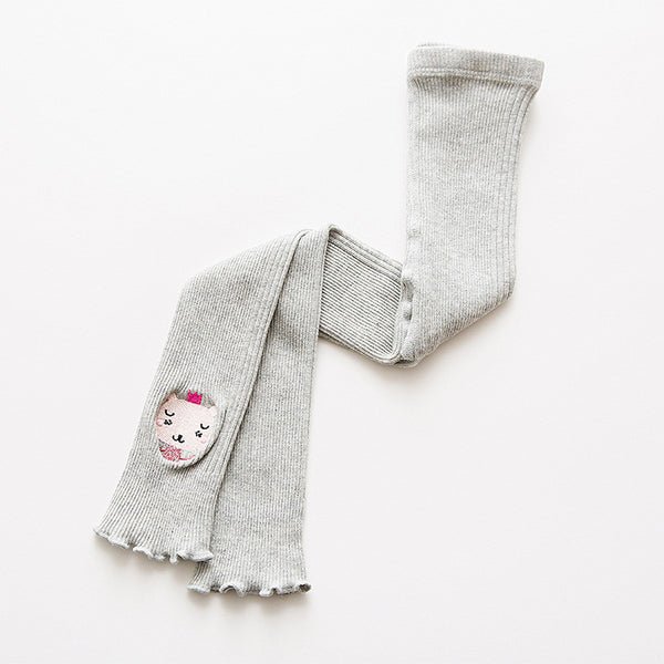 Girls Tights Chic Embroidered Animal Patterned Pantyhose Stretch Knitting Stocking