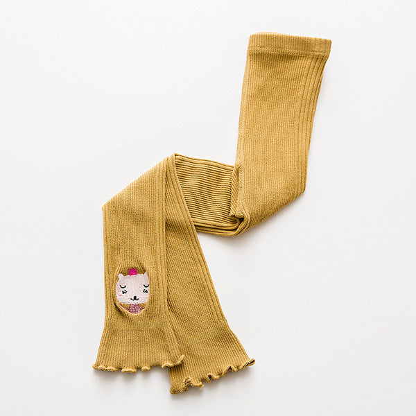 Girls Tights Chic Embroidered Animal Patterned Pantyhose Stretch Knitting Stocking