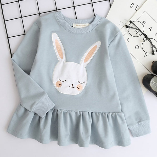 Bear Leader Girls Dress New Brand Baby Girls Blouse Rabbit Ears Hooded Ruched Long Sleeve Children Clothing Dress Girls Clothes