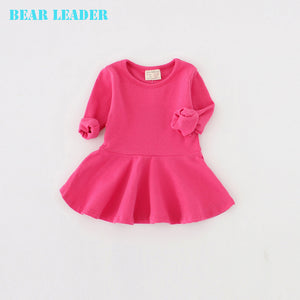 Bear Leader 2016 New Spring Casual Style Pure cotton falbala long-sleeved dress Baby candy color Lovely princess dress
