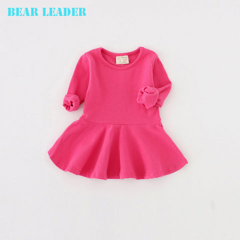 Bear Leader 2016 New Spring Casual Style Pure cotton falbala long-sleeved dress Baby candy color Lovely princess dress