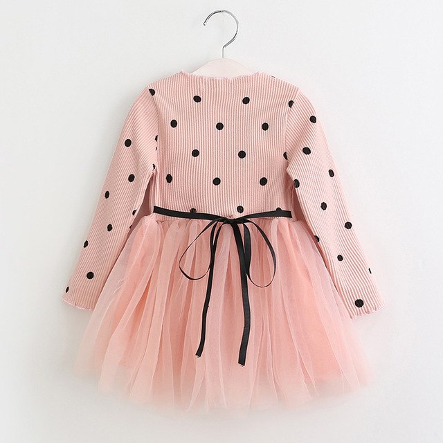 Bear Leader Girls Dress 2018 New Autumn Casual Style Cartoon Pink Long Sleeve Wool Bow Design For Princess Dress Girls Clothes