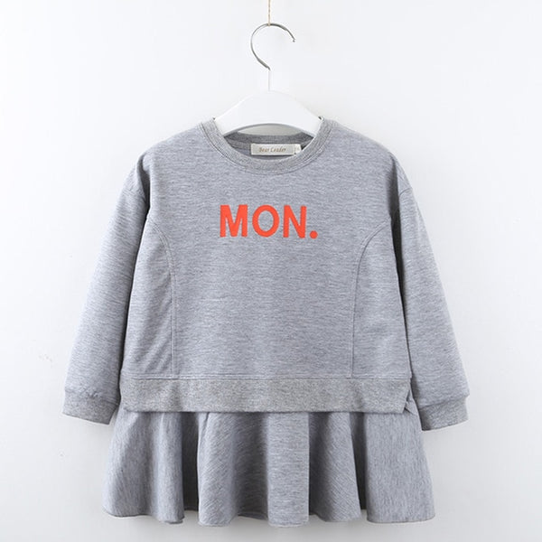 Bear Leader Autumn Winter Cartoon Letter Embroidery Sweatshirt Girl Fashion Long Hoodie Dress Pullover Moletom Feminina 2-6T