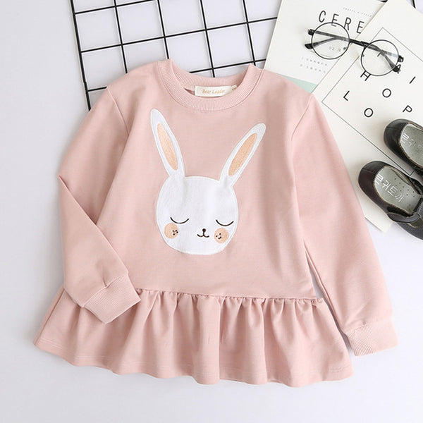 Bear Leader Autumn Winter Cartoon Letter Embroidery Sweatshirt Girl Fashion Long Hoodie Dress Pullover Moletom Feminina 2-6T