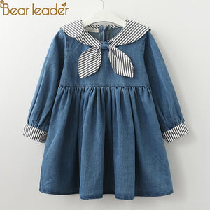 Bear Leader Girls Dresses 2018 New girls cute dress white belt denim dress sleeveless cotton summer dress lovely girls clothes