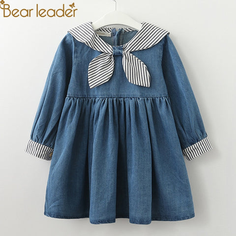 Bear Leader Girls Dresses 2018 New girls cute dress white belt denim dress sleeveless cotton summer dress lovely girls clothes