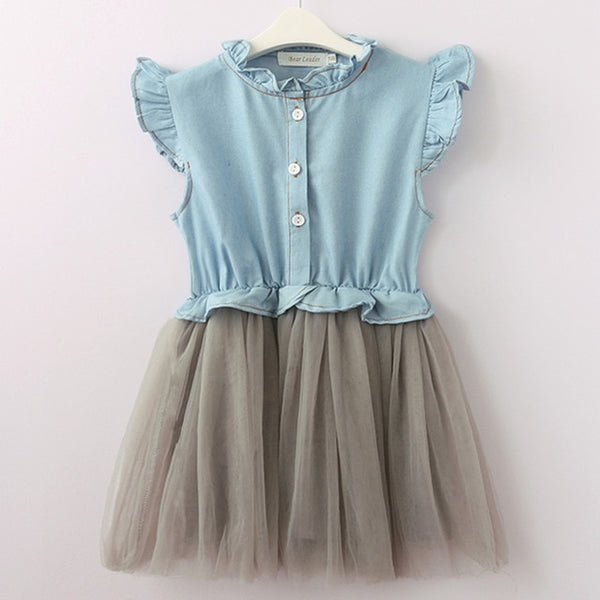 Bear Leader Girls Dresses 2018 New girls cute dress white belt denim dress sleeveless cotton summer dress lovely girls clothes