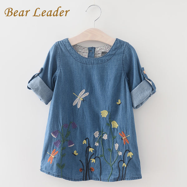 Bear Leader Girls Denim Dress 2018 Children Clothing Spring Casual Style Girls Clothes Butterfly Embroidery Dress Kids Clothes