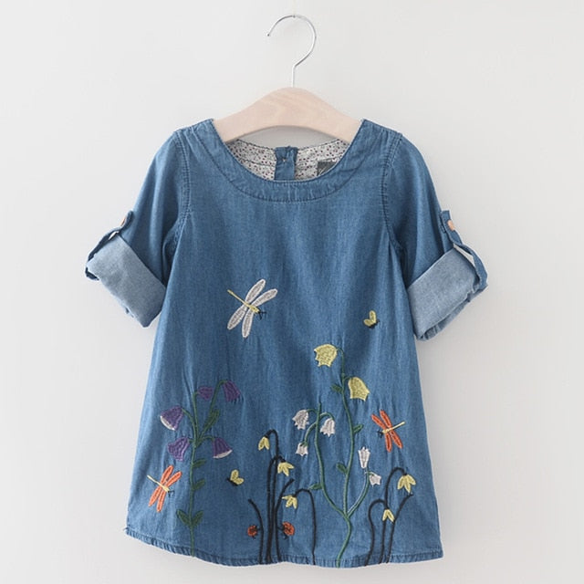 Bear Leader Girls Denim Dress 2018 Children Clothing Spring Casual Style Girls Clothes Butterfly Embroidery Dress Kids Clothes