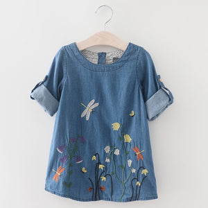 Bear Leader Girls Denim Dress 2018 Children Clothing Spring Casual Style Girls Clothes Butterfly Embroidery Dress Kids Clothes