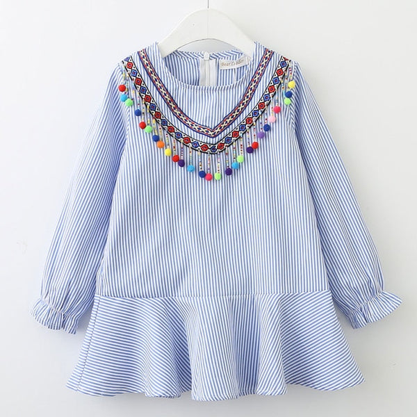 Bear Leader Girls Dress New Brand Spring Back Bow Dress for Girl Striped Robe Fille Ruffles Full Petal Sleeve Kids Clothing 3-7Y