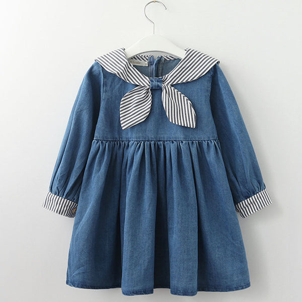 Bear Leader Girls Dress New Brand Spring Back Bow Dress for Girl Striped Robe Fille Ruffles Full Petal Sleeve Kids Clothing 3-7Y