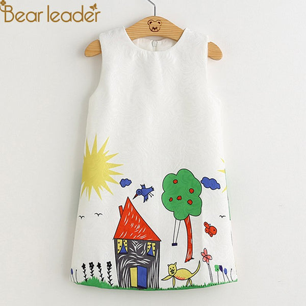 Bear Leader Girls Dresses 2018 New Brand Spring Princess Dress Kids Clothes Graffiti Print Design for Baby Girls Clothes 3-8Y