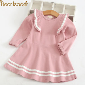 Bear Leader Autumn Long Sleeve Girls Dress New Casual Style Girls Clothes Cartoon Letter Pattern Printing Dress for Kids Clothes