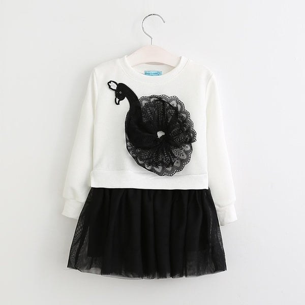 Bear Leader Autumn Long Sleeve Girls Dress New Casual Style Girls Clothes Cartoon Letter Pattern Printing Dress for Kids Clothes