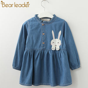 Bear Leader Girls Dress 2018 New Autumn Casual Style Girls Denim Dresses Long Sleeve Rabbit Patch Design For Children Clothing