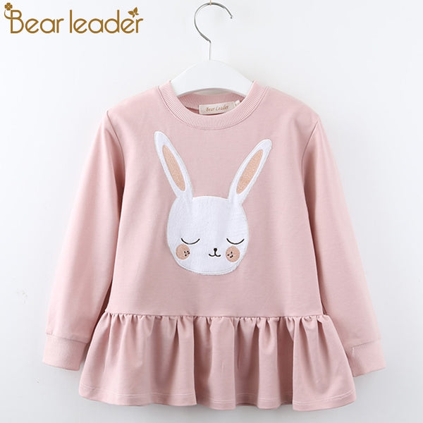 Bear Leader Girls Dress 2018 New Autumn Casual Style Children Clothes Long Sleeve White Rabbit Patch Design For Girls Clothes