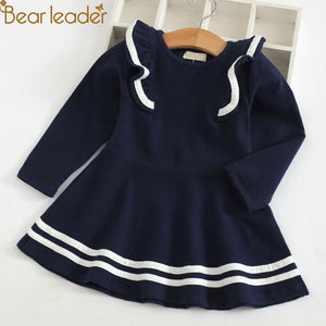 Bear Leader Girls Dress 2018 New Autumn Casual Ruffles A-Line Striped Full Sleeve Kids Dress For 3T-7T