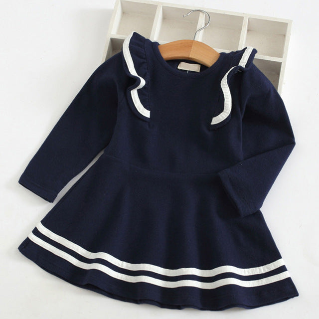 Bear Leader Girls Dress 2018 New Autumn Casual Ruffles A-Line Striped Full Sleeve Kids Dress For 3T-7T