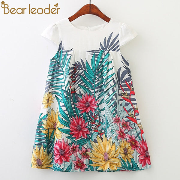 Bear Leader Girls Dresses 2018 New Fashion Princess Clohting Lush Leaves Flower Pattern Sleeveless Girls Dresses For 3-8 Years