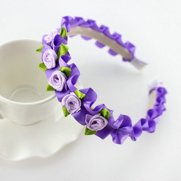 Colorful Kids Ribbon Rose Flower Headbands Garland Hair Band Prom Head Wrap Girls Hair Accessories